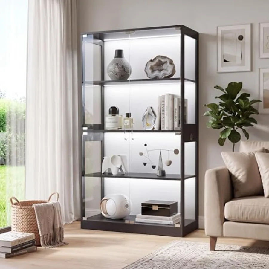 Glass Display Cabinet 4-Tier, Curio Cabinets with Glass Doors, Storage Cabinet with 3 Color Lights, Human Body Sensor and Charg
Glass Display Cabinet 4-Tier, Curio Cabinets with Glass Doors, Storage Cabinet with 3 Color Lights, Human Body Sensor and Charg