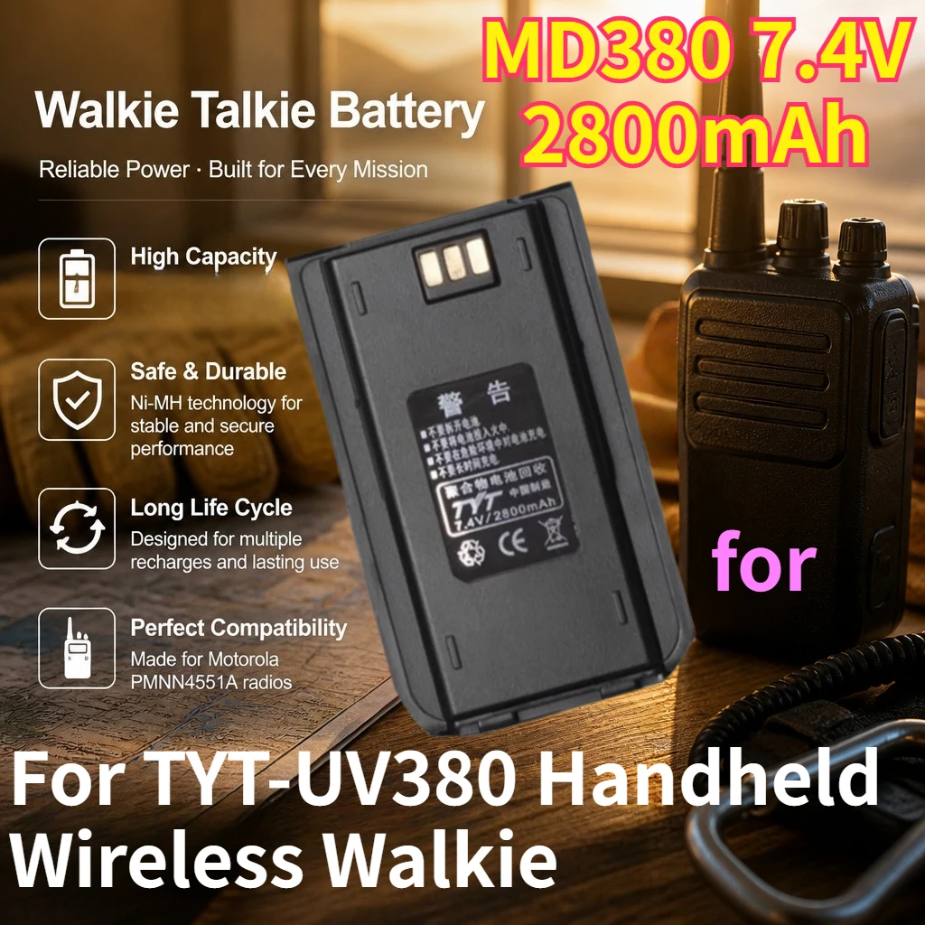 MD380 7.4V 2800mAh Walkie Talkie Batteries for TYT-UV380 Handheld Wireless Walkie - Talkie Replace Rechargeable Lithium Battery
MD380 7.4V 2800mAh Walkie Talkie Batteries for TYT-UV380 Handheld Wireless Walkie - Talkie Replace Rechargeable Lithium Battery