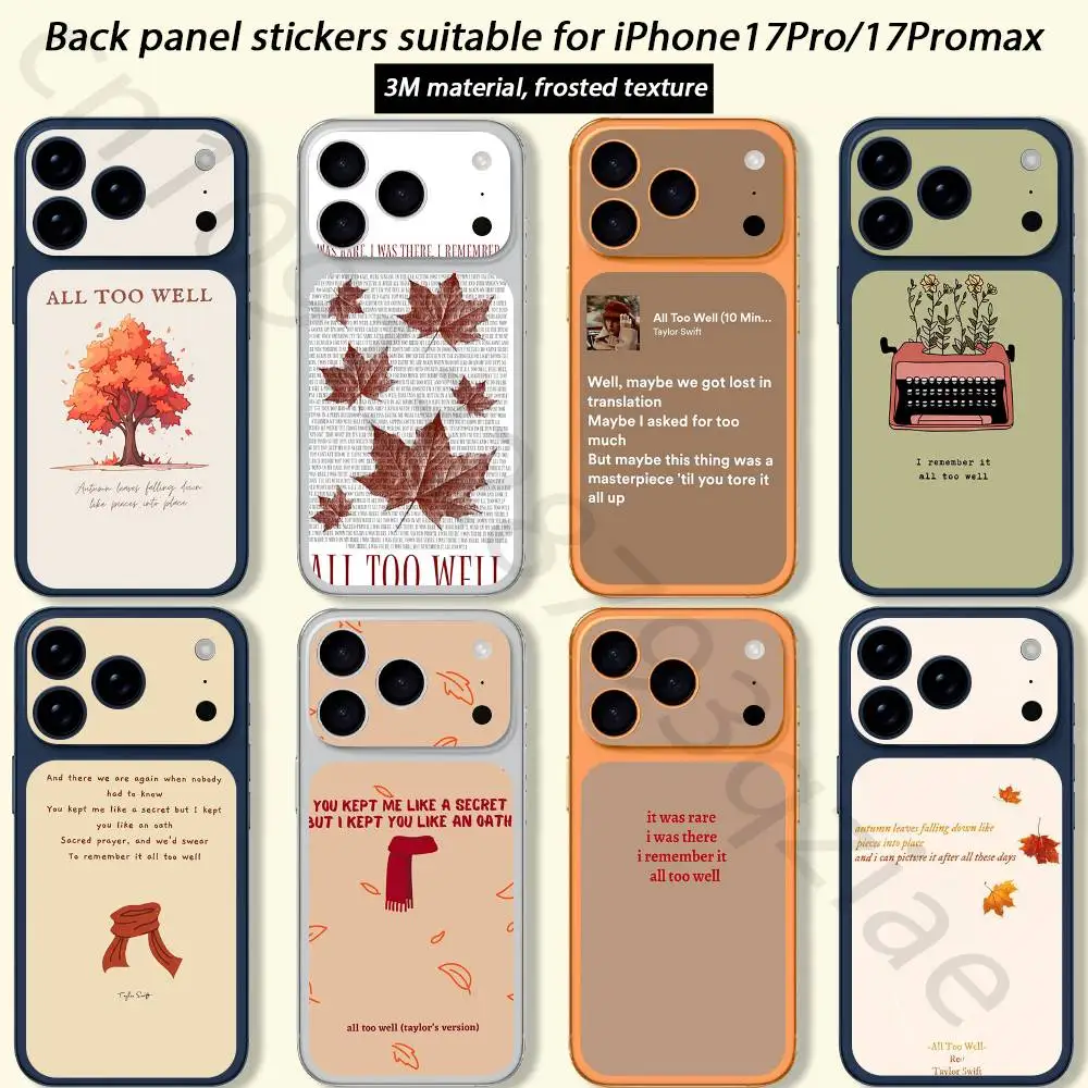 All Too Well Lyrics For iPhone 17 pro Max 17 pro Full Cover Decal Skin Wrap 3D Colorful Rear Protective Sticker Film
All Too Well Lyrics For iPhone 17 pro Max 17 pro Full Cover Decal Skin Wrap 3D Colorful Rear Protective Sticker Film