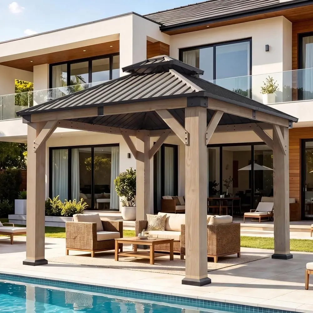 10' x 10' Outdoor Wood Gazebo, Hardtop Gazebo Permanent Wooden Pavilion with Galvanized Steel Double Roo, or Patio, Garden, Deck
10' x 10' Outdoor Wood Gazebo, Hardtop Gazebo Permanent Wooden Pavilion with Galvanized Steel Double Roo, or Patio, Garden, Deck
