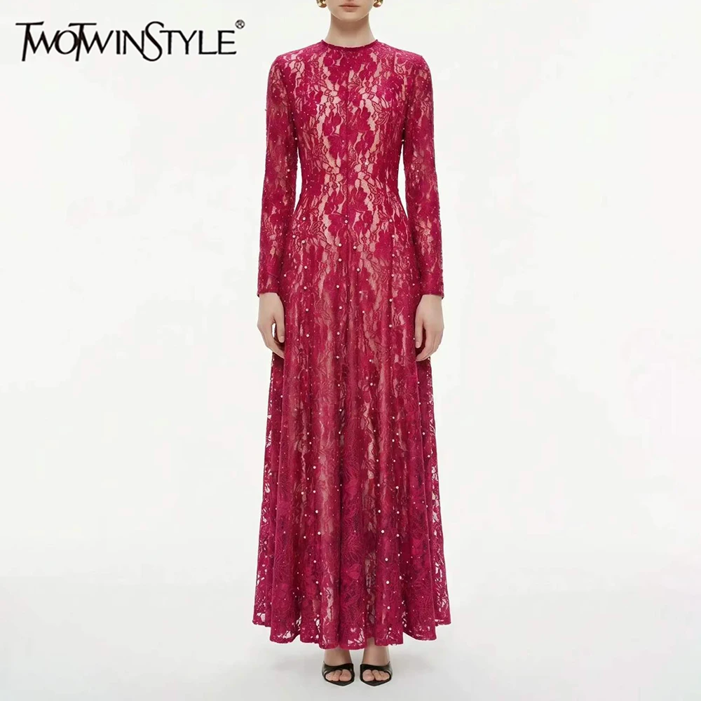 TWOTWINSTYLE Solid Slimming Spliced Lace Dress for Women Round Neck Long Sleeves Patchwork Beading Dresses Female Elegant New
TWOTWINSTYLE Solid Slimming Spliced Lace Dress for Women Round Neck Long Sleeves Patchwork Beading Dresses Female Elegant New