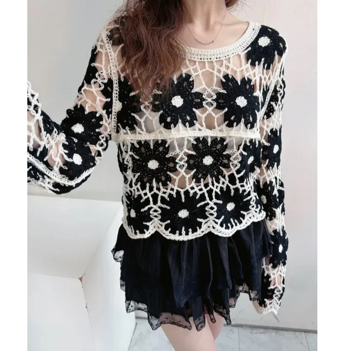 Женский вязаный длинный све с открытыми крючками и цветком, сексуальный топ для похудения, весенне-осенний корейский трикотаж Sle Faion Design
Женский вязаный длинный све с открытыми крючками и цветком, сексуальный топ для похудения, весенне-осенний корейский трикотаж Sle Faion Design