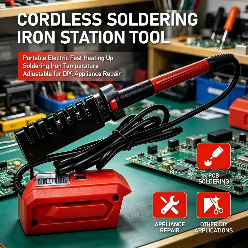 Adjustable Cordless Soldering Station Solder Iron for Dewal/Makita/Milwaukee 18V-20V Max Li-ion Battery for DIY Repair Tool
Adjustable Cordless Soldering Station Solder Iron for Dewal/Makita/Milwaukee 18V-20V Max Li-ion Battery for DIY Repair Tool
