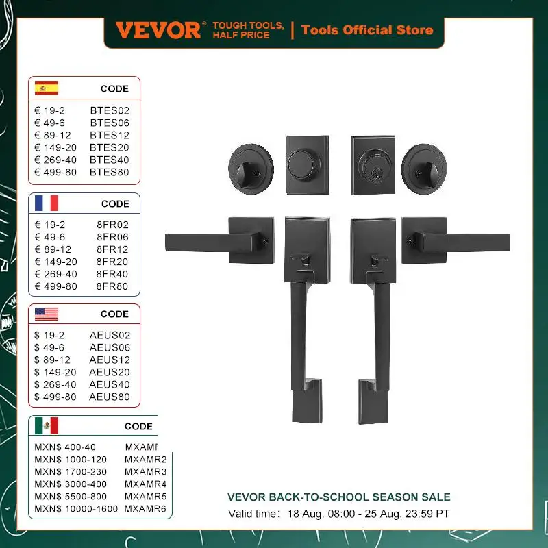 VEVOR Double Door Handle Set Square Door Lever Double Door Lock Set Reversible Handle Lever Heavy Duty Double Door Handle Set 
VEVOR Double Door Handle Set Square Door Lever Double Door Lock Set Reversible Handle Lever Heavy Duty Double Door Handle Set