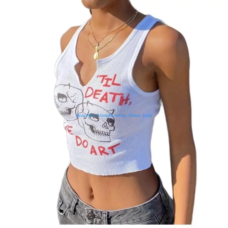 E56A Women Sleeveless Ribbed Skinny Crop Top Sexy Cutout Skull Graphic Camis Vest
E56A Women Sleeveless Ribbed Skinny Crop Top Sexy Cutout Skull Graphic Camis Vest