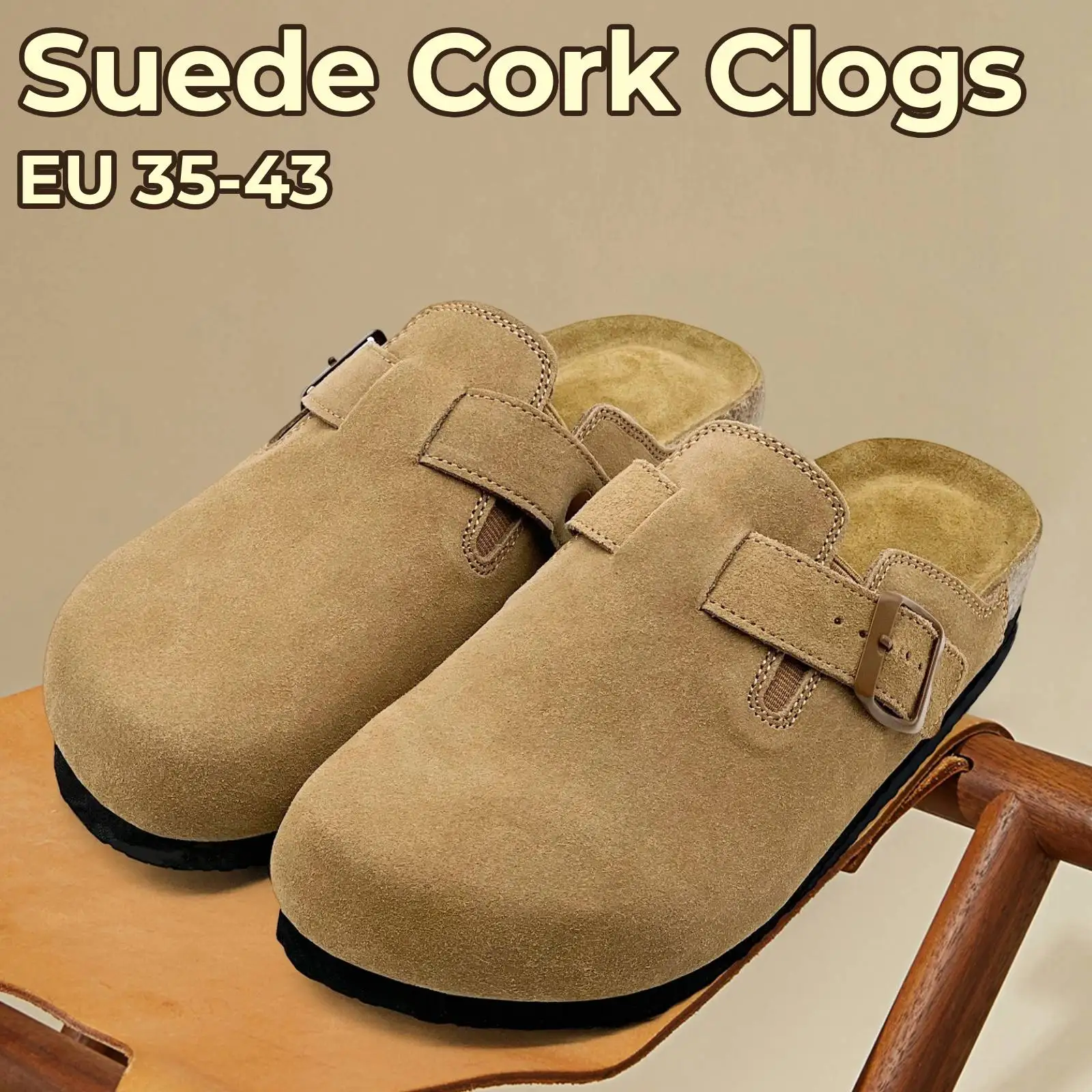 Classic Suede Leather Clogs Men Women Adjustable Buckle Cork Footbed Mules Anti-Slip EVA Sole Indoor Outdoor Slippers EU (35-43)
Classic Suede Leather Clogs Men Women Adjustable Buckle Cork Footbed Mules Anti-Slip EVA Sole Indoor Outdoor Slippers EU (35-43)