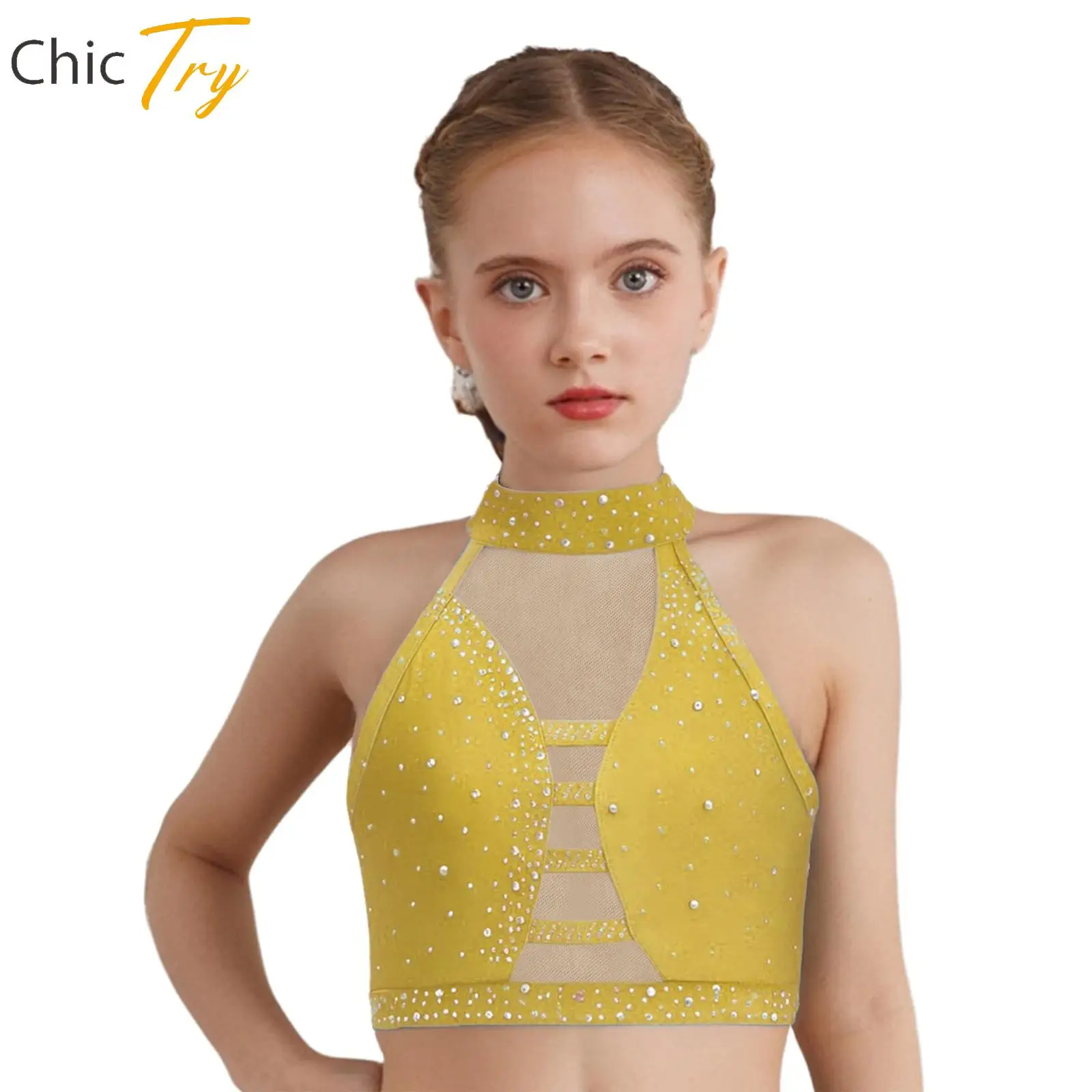 Kids Girls Latin Dance Costume Halter Sleeveless Rhinestones Mesh Crop Top Ballet Figure Skating Gymnastics Performance Costume
Kids Girls Latin Dance Costume Halter Sleeveless Rhinestones Mesh Crop Top Ballet Figure Skating Gymnastics Performance Costume