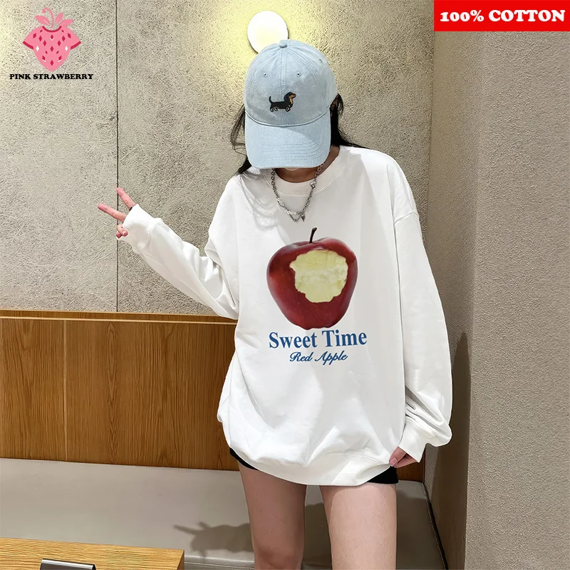 Korean style Long sleeved T-shirt Women's Autumn 2025 New 100% Cotton Red Apple Print Tee Loose Casual Y2k Top Female clothing
Korean style Long sleeved T-shirt Women's Autumn 2025 New 100% Cotton Red Apple Print Tee Loose Casual Y2k Top Female clothing