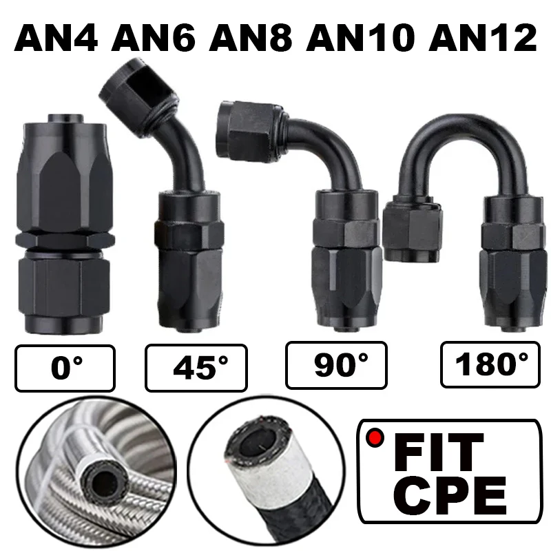 Universal Black AN4/AN6/AN8/AN10/AN12 Straight 0°/45°/90°/180° Degree CPE Oil Fuel Swivel Hose End Fitting Oil Hose End Adaptor
Universal Black AN4/AN6/AN8/AN10/AN12 Straight 0°/45°/90°/180° Degree CPE Oil Fuel Swivel Hose End Fitting Oil Hose End Adaptor