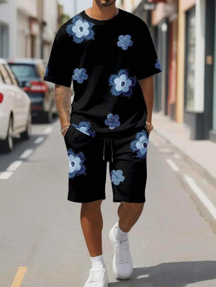 Men's Flower 3D Print Crew Neck Short Sleeve T-Shirt & Shorts Set Round Neck Gradient Short Sleeved Women's T-shirt Shorts Set
Men's Flower 3D Print Crew Neck Short Sleeve T-Shirt & Shorts Set Round Neck Gradient Short Sleeved Women's T-shirt Shorts Set