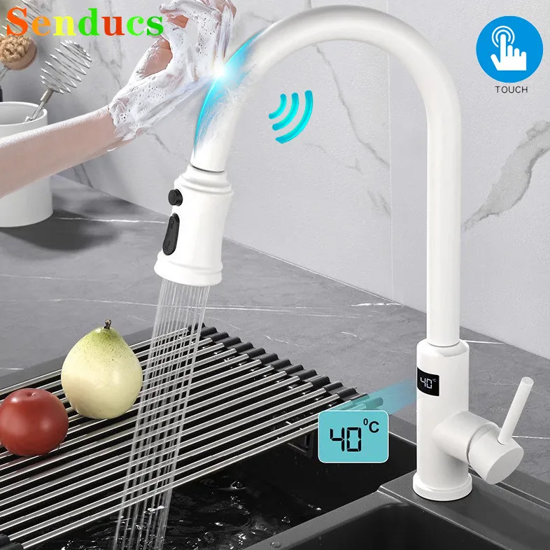 Whtie Digital Touch on Kitchen Sink Faucet Handfree Sensor Touch on Kitchen Faucets Hot Cold Digital Pull Out Kitchen Mixer Tap
Whtie Digital Touch on Kitchen Sink Faucet Handfree Sensor Touch on Kitchen Faucets Hot Cold Digital Pull Out Kitchen Mixer Tap