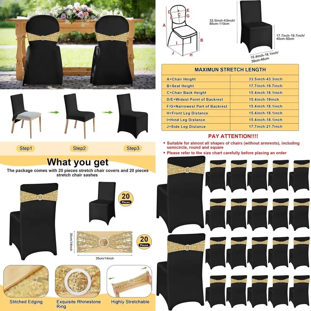 Комплект из 40 эластичных чехлов на стулья с поясом и бантом для свадеб, вечеринок и обеденных мероприятий (черный, золотой)
Комплект из 40 эластичных чехлов на стулья с поясом и бантом для свадеб, вечеринок и обеденных мероприятий (черный, золотой)