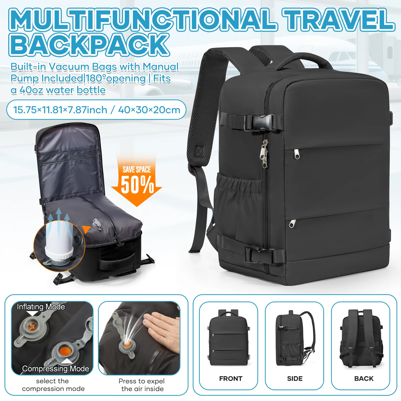 Vacuum Backpack Travel Bag, Ryanair Cabin Luggage 40X30X20 Travel Rucksack Carry-On Backpack, Casual Versatile Hiking Rucksack
Vacuum Backpack Travel Bag, Ryanair Cabin Luggage 40X30X20 Travel Rucksack Carry-On Backpack, Casual Versatile Hiking Rucksack