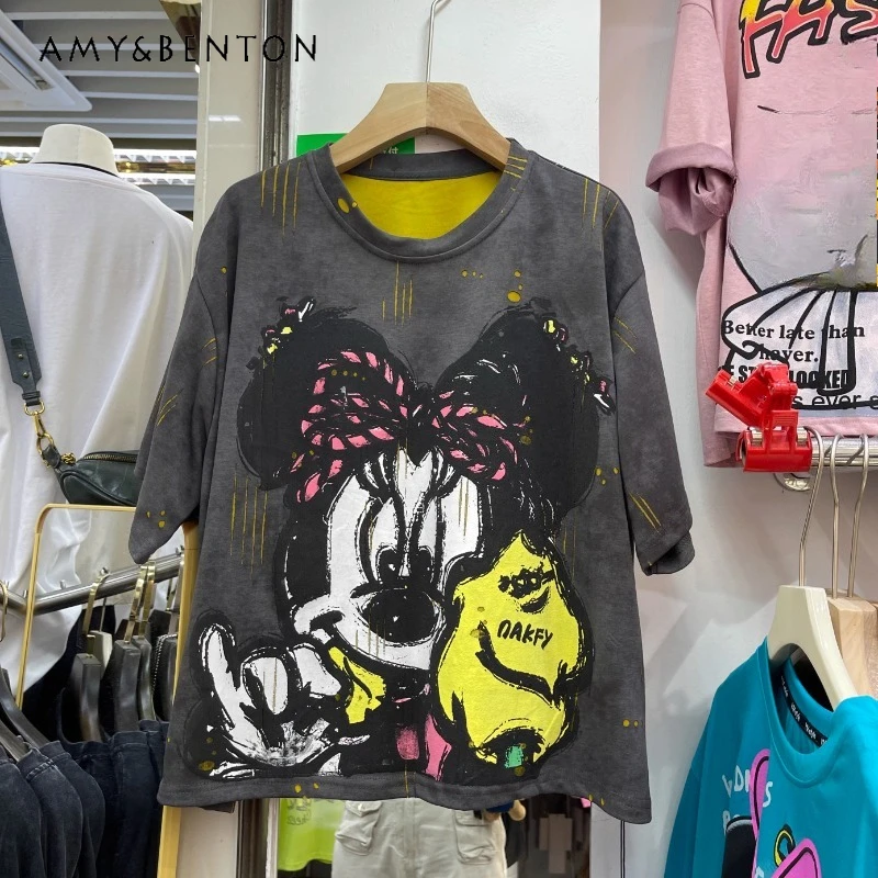 2025 Summer New Cool Heavy Industry Cartoon Design Short-sleeved T-shirt Women's Loose Casual Versatile Sweet Cute Top Y2k Tees
2025 Summer New Cool Heavy Industry Cartoon Design Short-sleeved T-shirt Women's Loose Casual Versatile Sweet Cute Top Y2k Tees