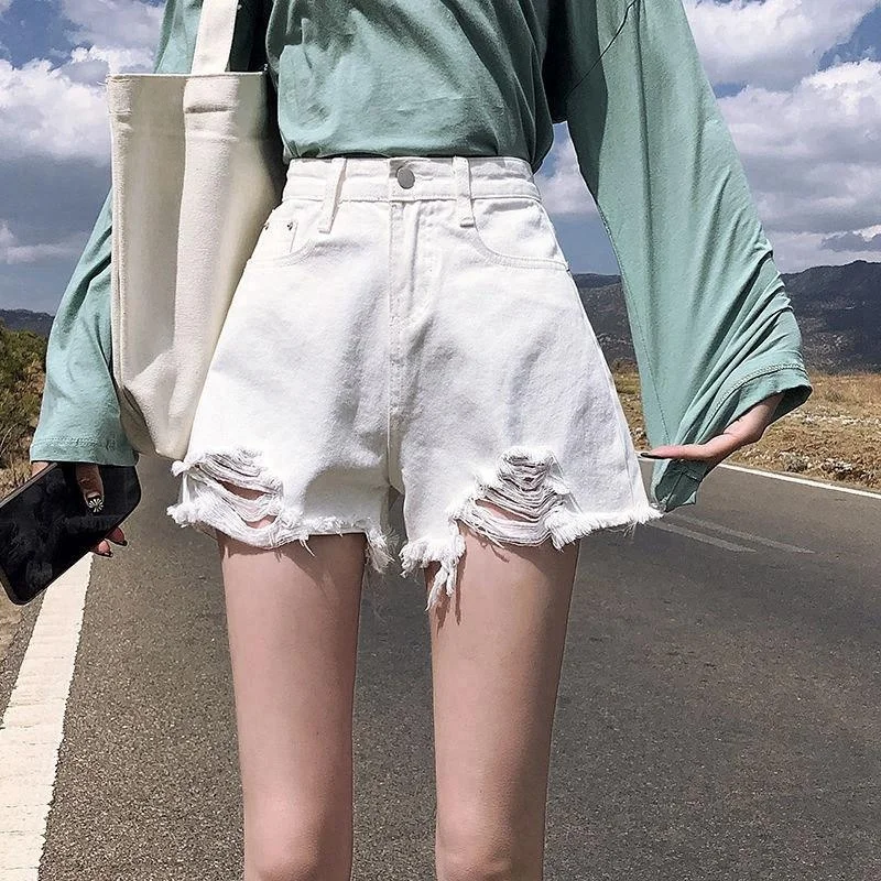 Summer High Waist Loose A-Line Denim Shorts Women's Wide Leg Jeans Hollow out Frayed Hem Trendy Hot Pants Casual Shorts
Summer High Waist Loose A-Line Denim Shorts Women's Wide Leg Jeans Hollow out Frayed Hem Trendy Hot Pants Casual Shorts