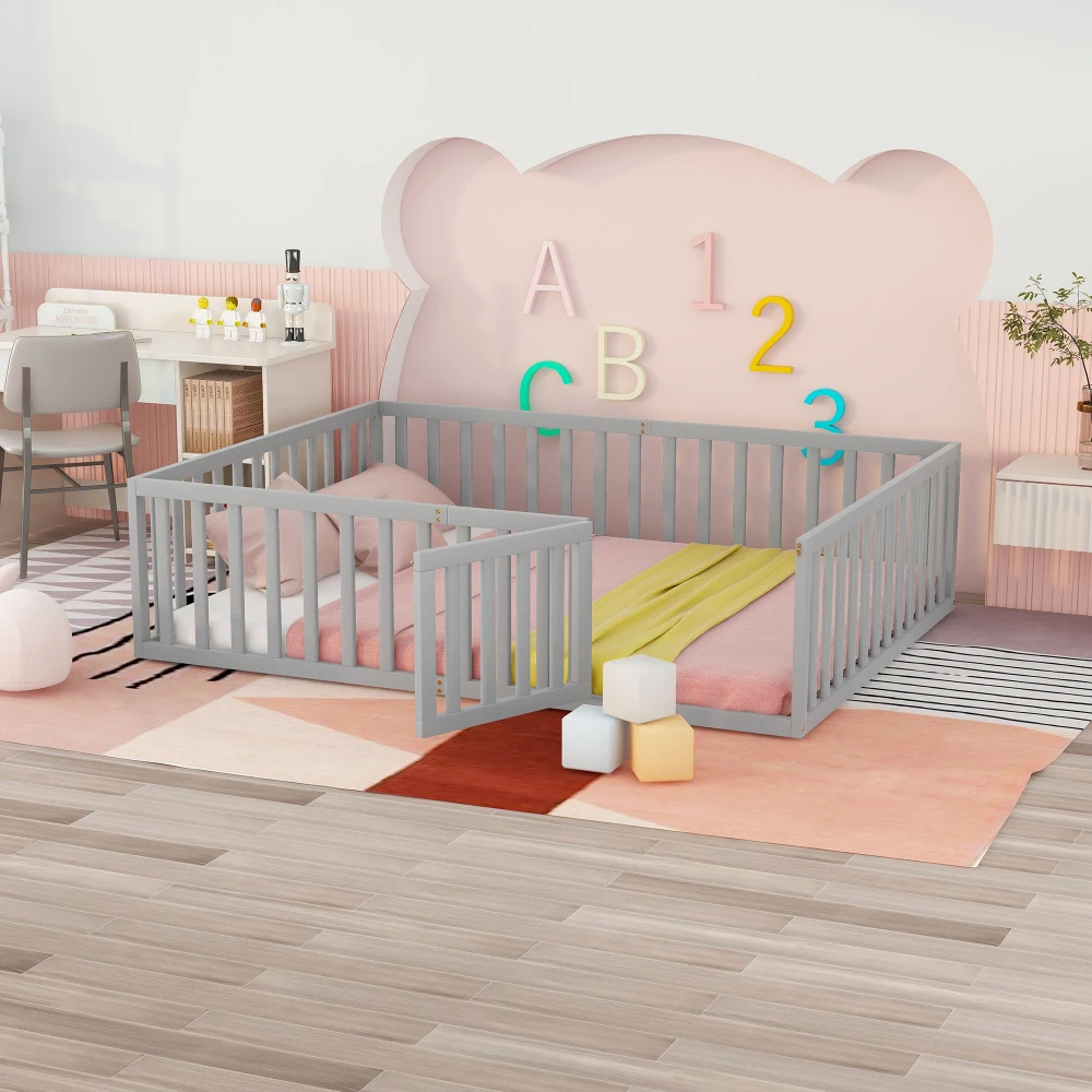Queen Size Wood Floor Bed Frame with Fence and Door, Gray(OLD SKU:WF289663AAE)
Queen Size Wood Floor Bed Frame with Fence and Door, Gray(OLD SKU:WF289663AAE)