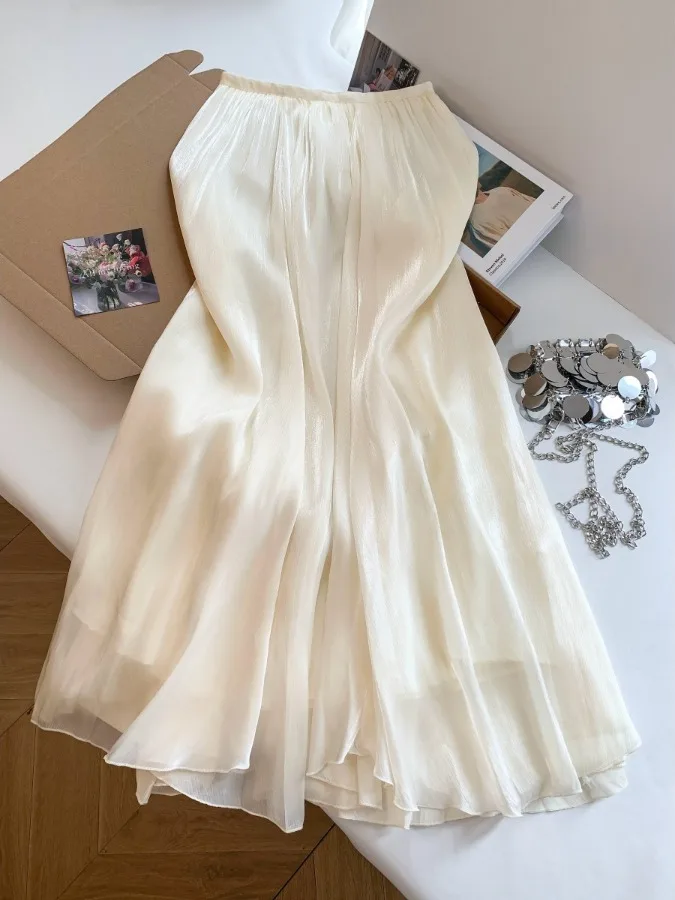Shiny Chiffon Pleated A-Line Skirt Women Summer 2026 New Style Elegant Polyester Fiber Casual High Waist Long Skirt
Shiny Chiffon Pleated A-Line Skirt Women Summer 2026 New Style Elegant Polyester Fiber Casual High Waist Long Skirt