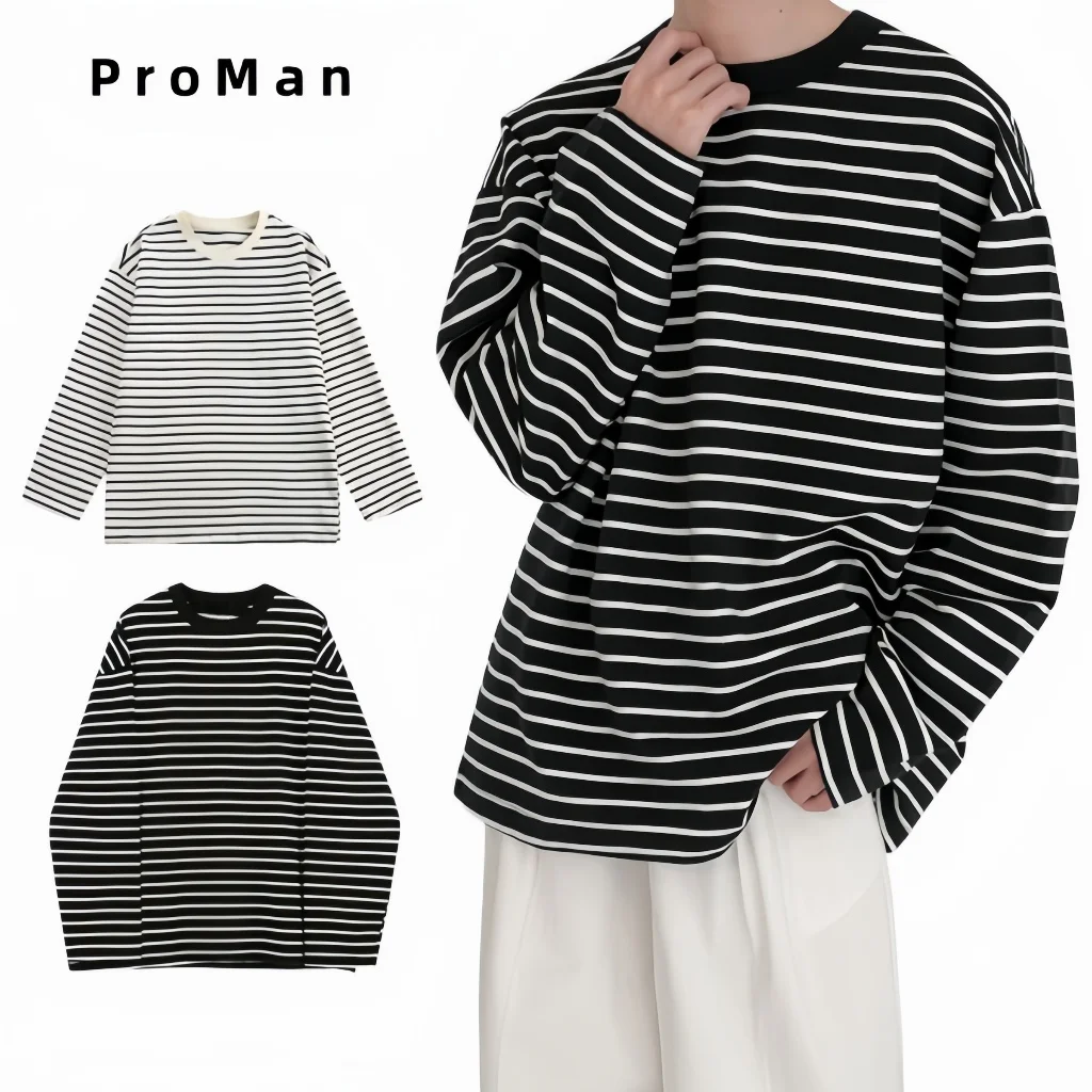 Fashion classic striped long sleeved youth men's T-shirt loose artistic base top spring and autumn casual sports style men's top
Fashion classic striped long sleeved youth men's T-shirt loose artistic base top spring and autumn casual sports style men's top