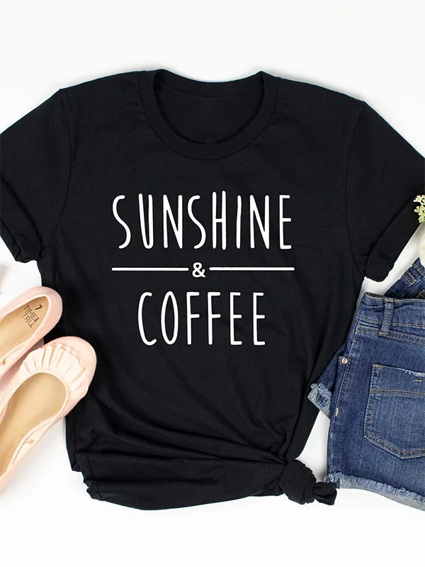 Женская футболка с сукцинатным слоганом Sunshine Coffee, новая модная повседневная Летняя женская футболка, популярная Универсальная женская футболка для работы 
Женская футболка с сукцинатным слоганом Sunshine Coffee, новая модная повседневная Летняя женская футболка, популярная Универсальная женская футболка для работы