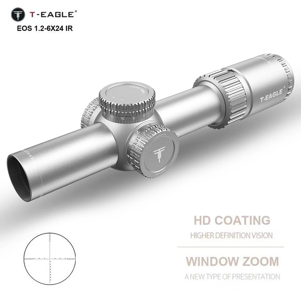 T-EAGLE EOS 1.2-6 X24 IR HK Tactical Riflescope Spotting Silver Rifle Scope Hunting Optical Collimator AR Gun Sight
T-EAGLE EOS 1.2-6 X24 IR HK Tactical Riflescope Spotting Silver Rifle Scope Hunting Optical Collimator AR Gun Sight