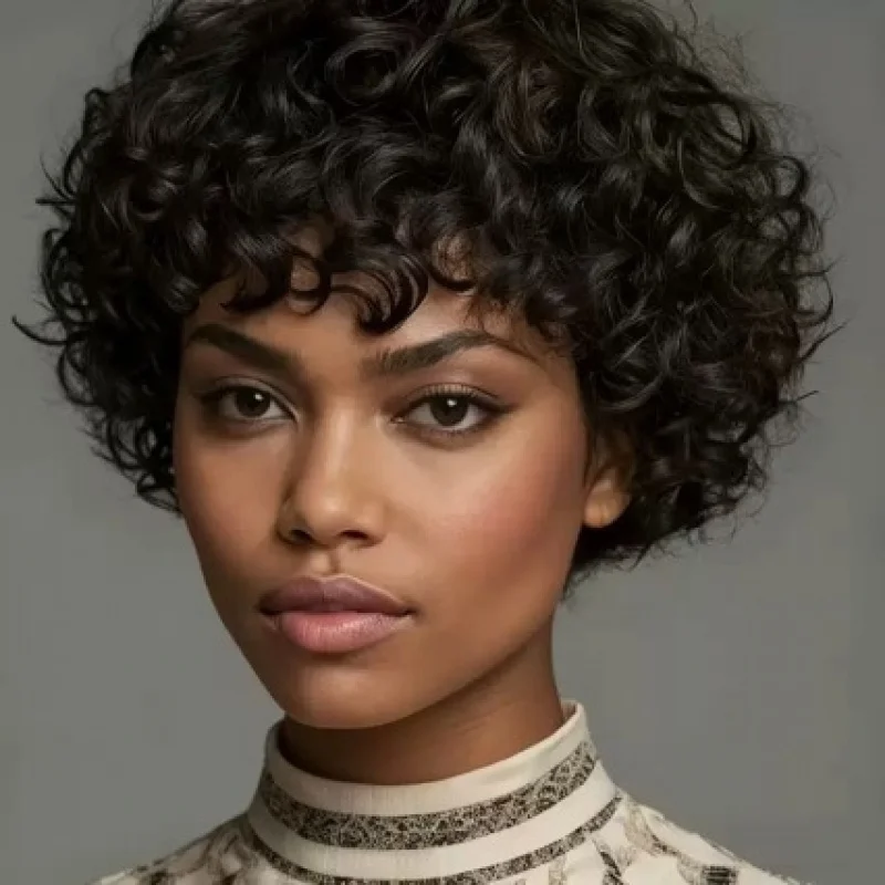 European and American style women's , short curly synthetic hair wigs made of high-temperature fiber
European and American style women's , short curly synthetic hair wigs made of high-temperature fiber