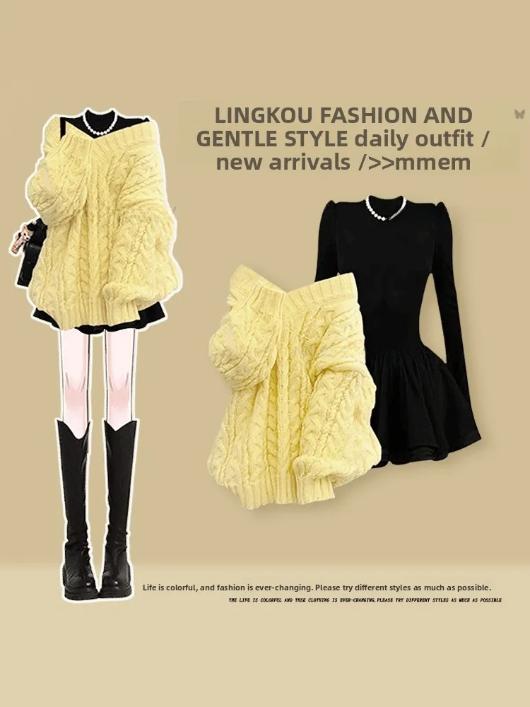 Elegant V-Neck Knitted Sweater And Dress Set for Women Casual Autumn Outfit Two-Piece Ensemble Age-Defying Lady Style
Elegant V-Neck Knitted Sweater And Dress Set for Women Casual Autumn Outfit Two-Piece Ensemble Age-Defying Lady Style