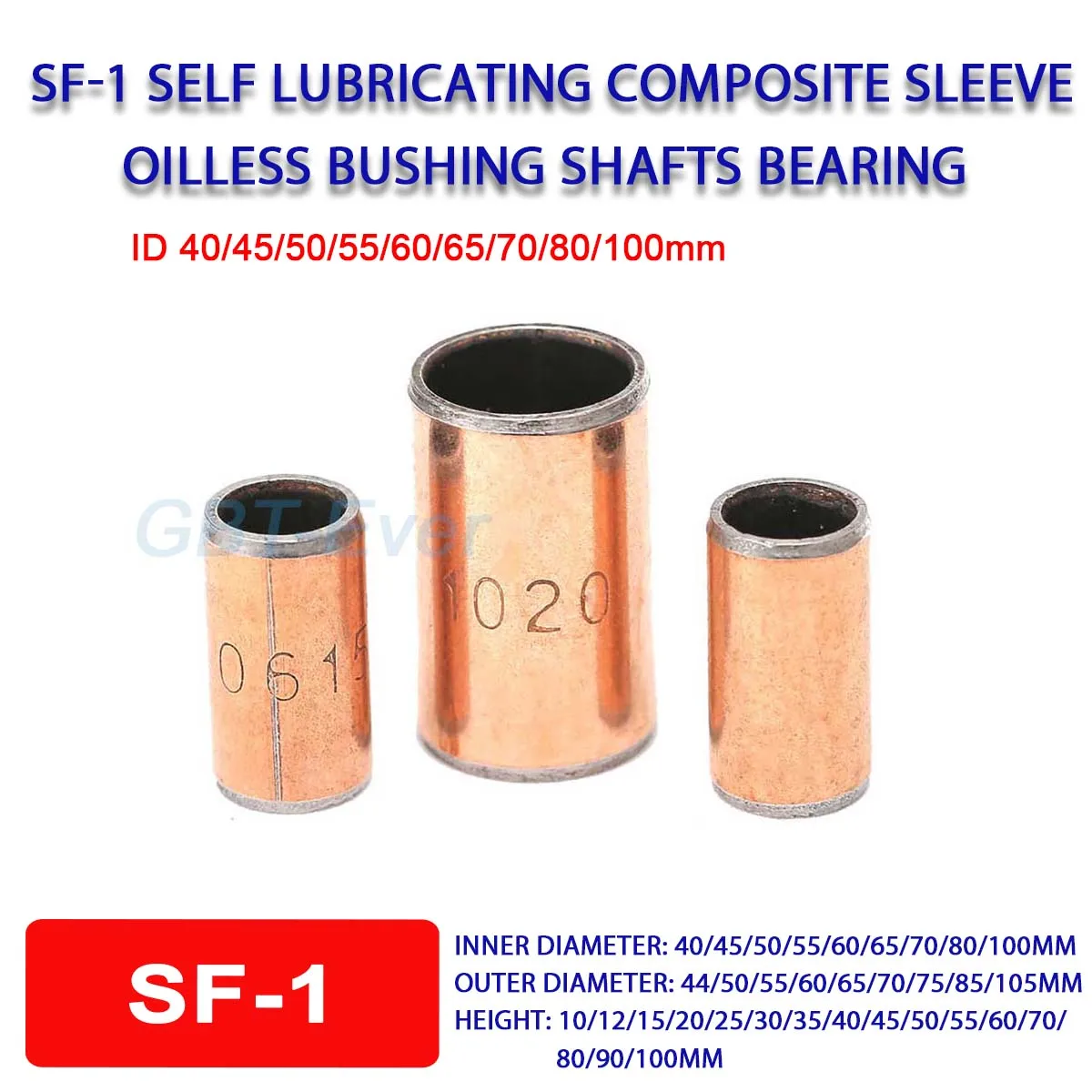 1/5/10Pcs SF-1 Self Lubricating Composite Sleeve Bearing Oilless Bushing Shafts ID 40/45/50/55/60/65/70/80/100mm Height 10-100mm
1/5/10Pcs SF-1 Self Lubricating Composite Sleeve Bearing Oilless Bushing Shafts ID 40/45/50/55/60/65/70/80/100mm Height 10-100mm