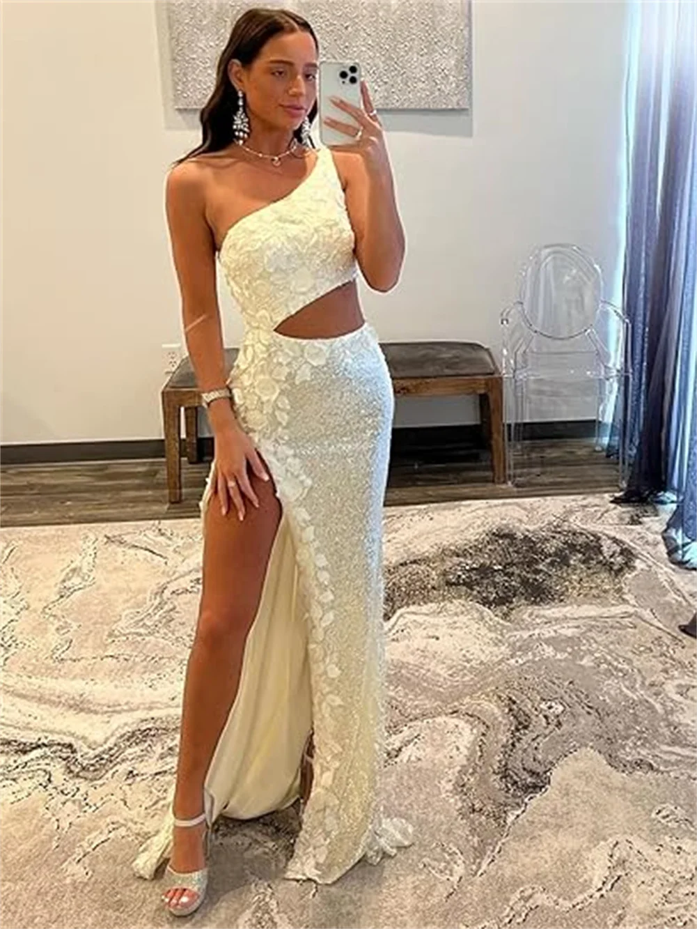 Customized Sequin Applique Prom Dress For Women Long Mermaid Bridesmaid Dress Cutout One Shoulder Formal Evening Dress With Slit
Customized Sequin Applique Prom Dress For Women Long Mermaid Bridesmaid Dress Cutout One Shoulder Formal Evening Dress With Slit