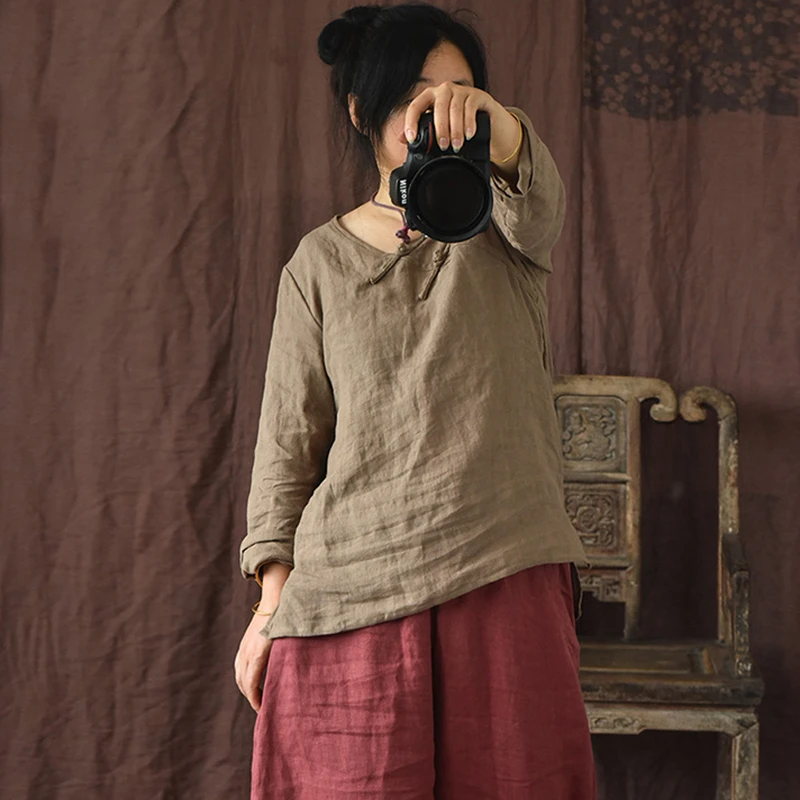Women Long Sleeve Linen T-shirts New 2025 Spring Chinese Style Vintage V-neck Plain Color Loose Female Casual Tops Tees M783
Women Long Sleeve Linen T-shirts New 2025 Spring Chinese Style Vintage V-neck Plain Color Loose Female Casual Tops Tees M783