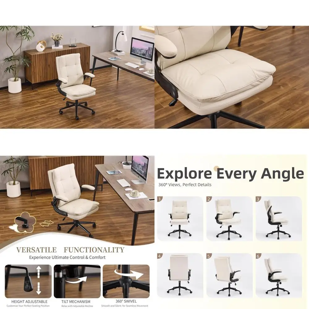 Эргономичное офисное кресло с высокой спинкой: бежевая кожа, поворотное, регулируемое, с откидными подлокотниками для домашнего офиса и игр
Эргономичное офисное кресло с высокой спинкой: бежевая кожа, поворотное, регулируемое, с откидными подлокотниками для домашнего офиса и игр