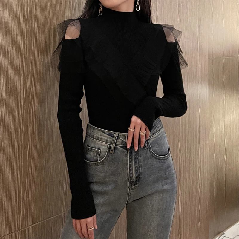 Bla Lace Hollow out Knitted Top Women's Autumn Winter New Sle Design Base Layer irt Hanging Ne oulder Baring Sweater
Bla Lace Hollow out Knitted Top Women's Autumn Winter New Sle Design Base Layer irt Hanging Ne oulder Baring Sweater