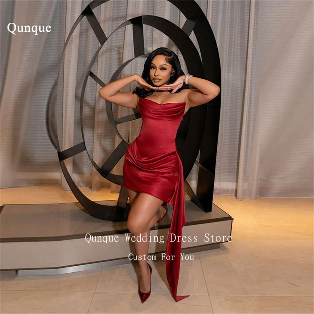 Qunque Burgundy Stain Birthday Gown Strapless Sleeveless Homecoming Gown A Line Mini With Train Simple Prom Dress Customized
Qunque Burgundy Stain Birthday Gown Strapless Sleeveless Homecoming Gown A Line Mini With Train Simple Prom Dress Customized