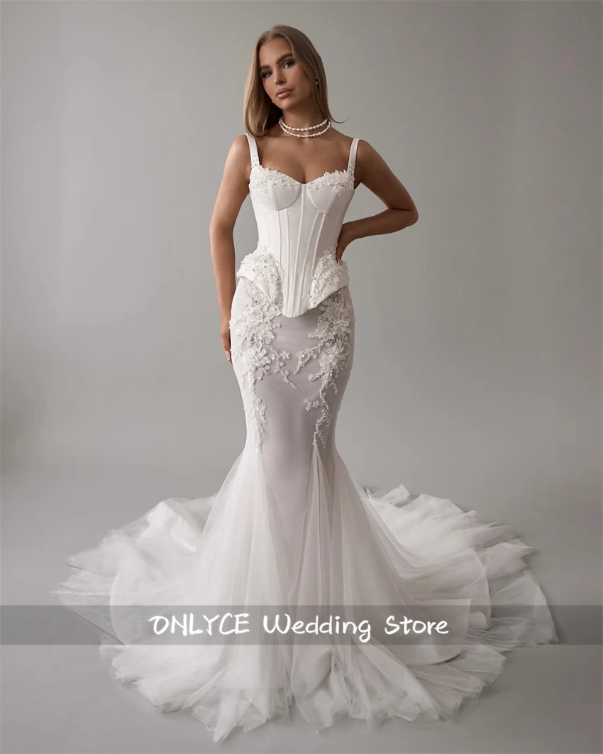 Sweethart Mermaid Wedding Dresse Vestido De Novia Tulle Appliques Beads Pearls Bride Gown Lace-Up Customized
Sweethart Mermaid Wedding Dresse Vestido De Novia Tulle Appliques Beads Pearls Bride Gown Lace-Up Customized