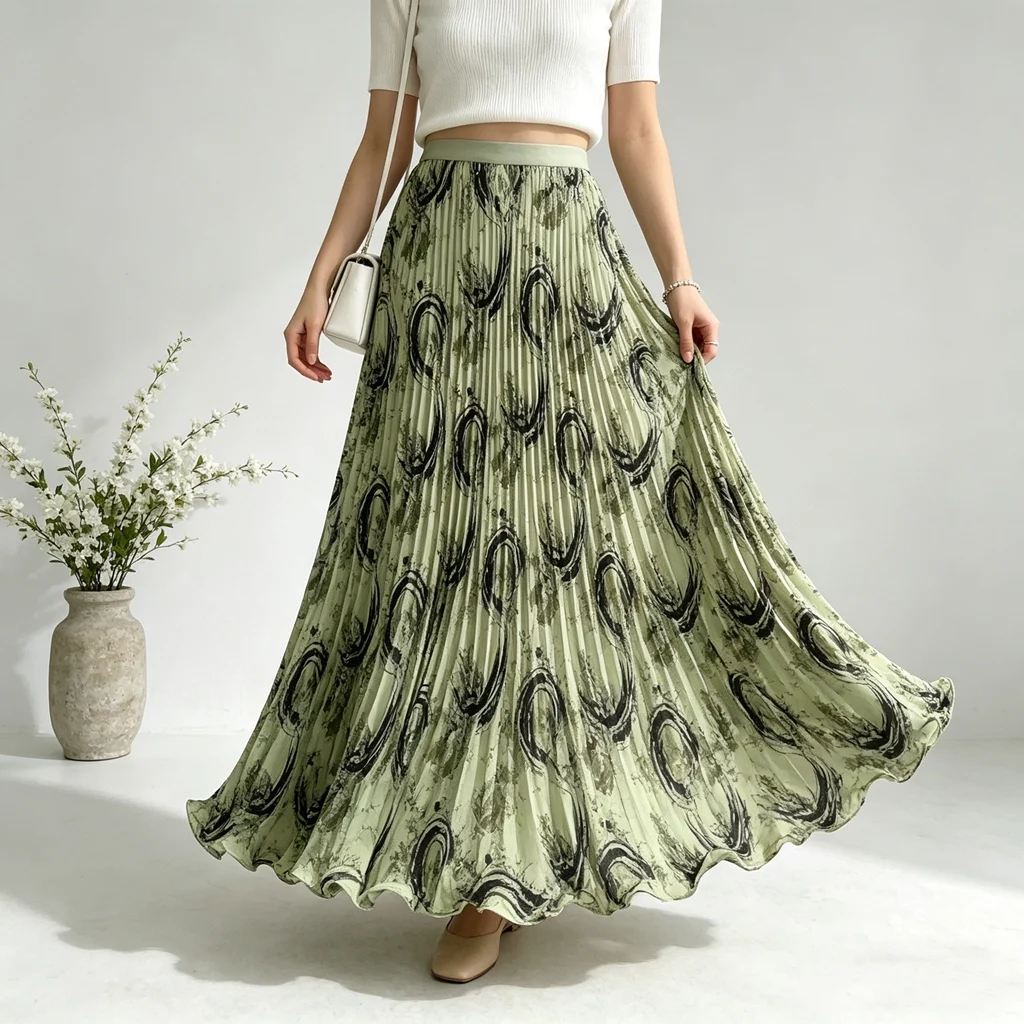 Women's Pleated Maxi Skirt High Waist Abstract Print A-Line Flowy Long Skirt Casual Green Printed Summer Chiffon Skirt
Women's Pleated Maxi Skirt High Waist Abstract Print A-Line Flowy Long Skirt Casual Green Printed Summer Chiffon Skirt