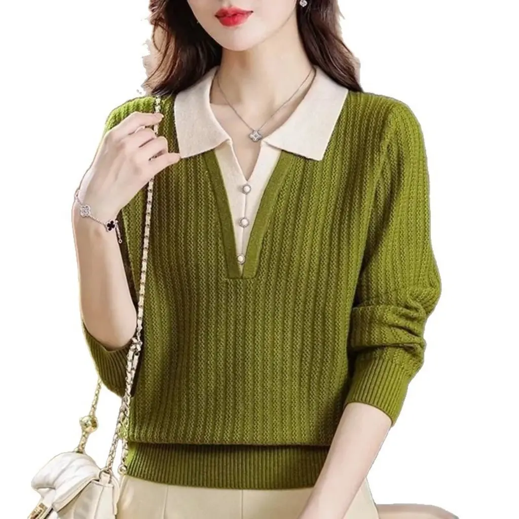 Женская однотонная трикотажная рубашка-поло с лацканами и длинными рукавами, весна-осень, новый стиль, универсальный искусственный топ из двух предметов
Женская однотонная трикотажная рубашка-поло с лацканами и длинными рукавами, весна-осень, новый стиль, универсальный искусственный топ из двух предметов