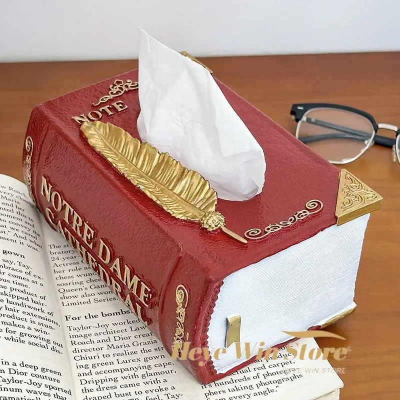European Retro High-end Book Tissue Box Creative Home Living Room Coffee Table Decoration High-end Sense Drawstring Storage Box