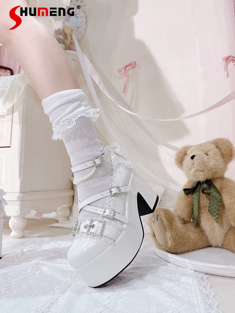 Original Japanese Mines Style Mary Jane Shoes Elegant Sweet Diamond Pearl Chain Versatile High Heel Pumps Women Lolita Shoes
Original Japanese Mines Style Mary Jane Shoes Elegant Sweet Diamond Pearl Chain Versatile High Heel Pumps Women Lolita Shoes