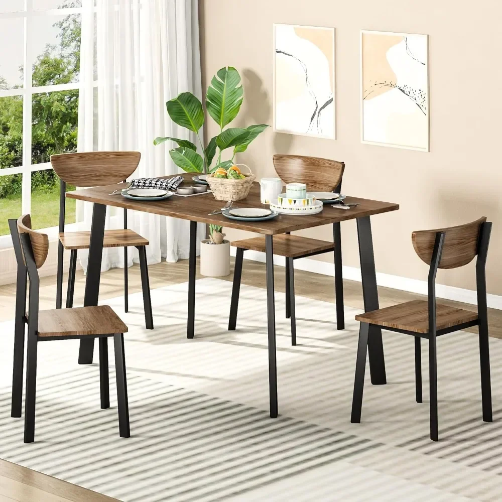 Kitchen Dining Table Set for 4, Modern Rectangular 5 Piece Dining Room Tables and Chairs Sets, Brown Wooden Metal Table Set
Kitchen Dining Table Set for 4, Modern Rectangular 5 Piece Dining Room Tables and Chairs Sets, Brown Wooden Metal Table Set