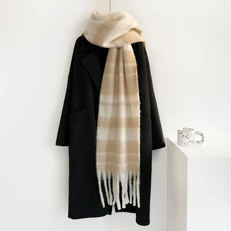 New fluffy mohair scarf solid color plaid thickened shawl versatile warm scarf for women in autumn and winter
New fluffy mohair scarf solid color plaid thickened shawl versatile warm scarf for women in autumn and winter