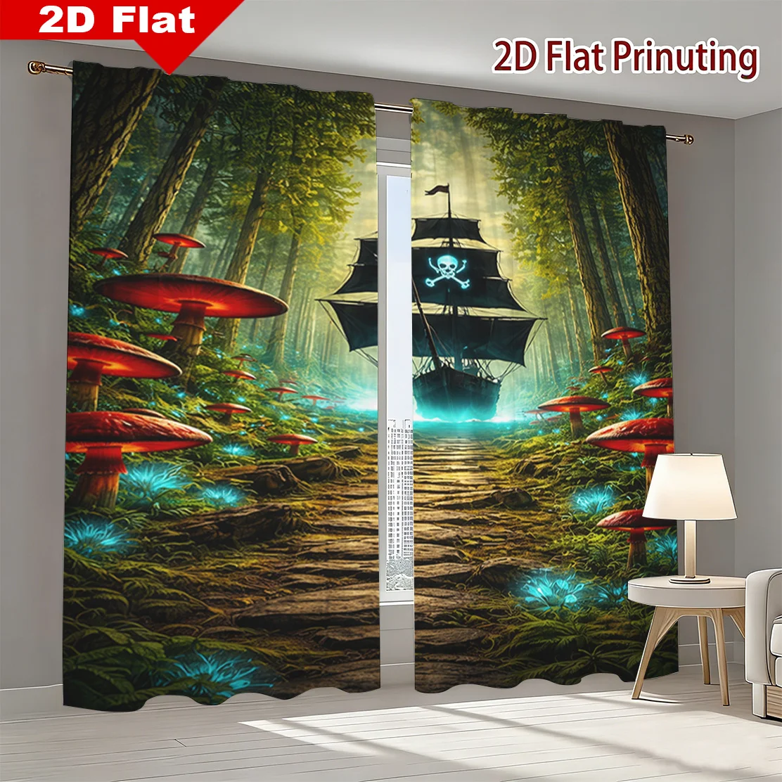 Fantasy Pirate Ship Forest Curtain, Glowing Mushroom Jungle Print Drape, Mystical Adventure Decor for Kids Room Bedroom Window
Fantasy Pirate Ship Forest Curtain, Glowing Mushroom Jungle Print Drape, Mystical Adventure Decor for Kids Room Bedroom Window
