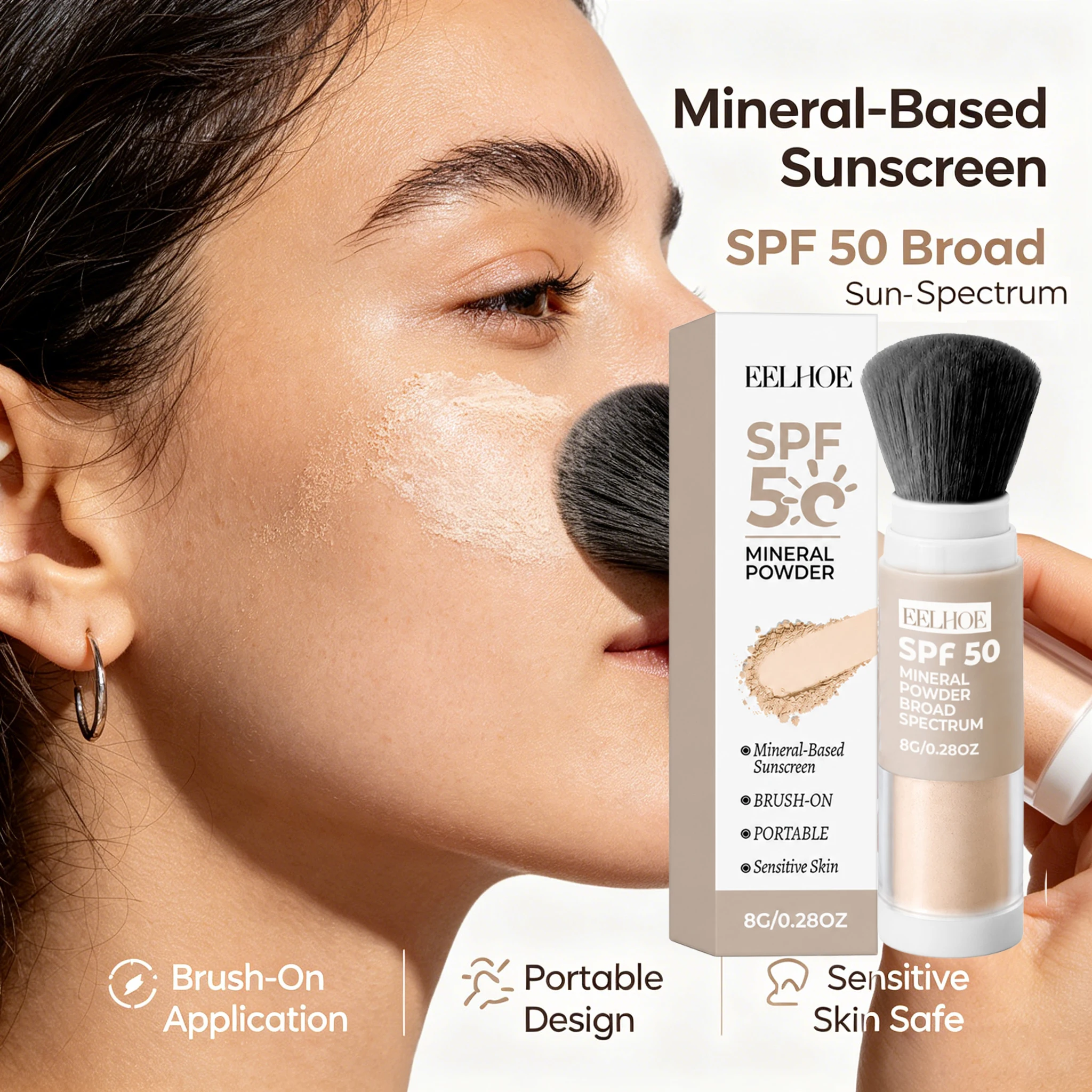 SPF 50 Mineral Sunscreen Powder Brush Instant Matte Finish Oil-Control Setting Invisible Protection Powder Sunscreen Over Makeup
SPF 50 Mineral Sunscreen Powder Brush Instant Matte Finish Oil-Control Setting Invisible Protection Powder Sunscreen Over Makeup
