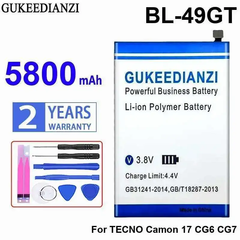 BL-49GT для Tecno Camon 17 CG6 CG7 5800 мАч аккумулятор большой емкости для мобильного телефона
BL-49GT для Tecno Camon 17 CG6 CG7 5800 мАч аккумулятор большой емкости для мобильного телефона