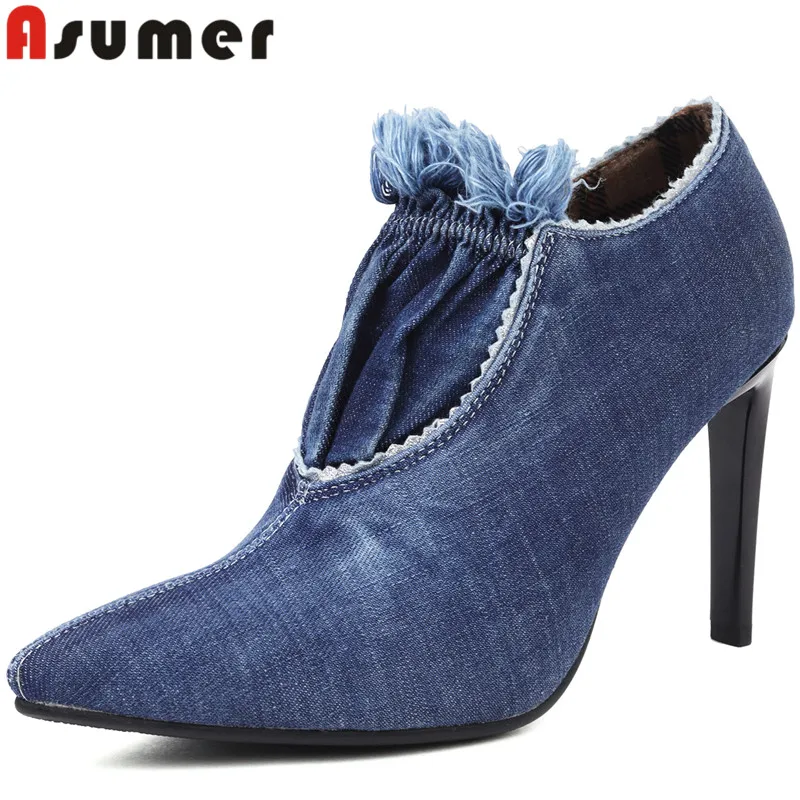 Женские туфли-лодочки из денима ASUMER, с острым носком, без застежки, на искусственном меху, офисные классические туфли на высоком тонком каблуке, Размеры 33-45, 2022
Женские туфли-лодочки из денима ASUMER, с острым носком, без застежки, на искусственном меху, офисные классические туфли на высоком тонком каблуке, Размеры 33-45, 2022