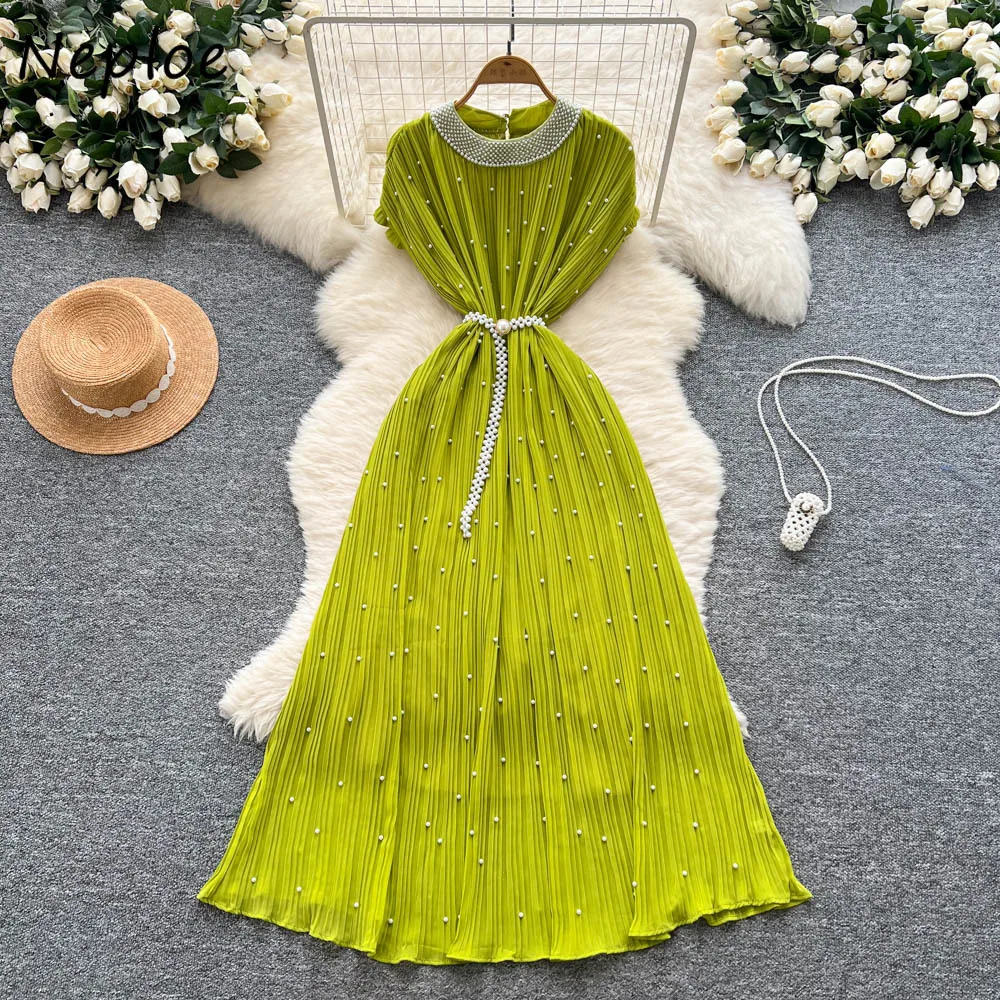 Neploe French Style Advanced Heavy Beading Dress O Neck Slim Waist Ruched 2025 New Robe Elegant Mid-length Pleated Casual Mujer
Neploe French Style Advanced Heavy Beading Dress O Neck Slim Waist Ruched 2025 New Robe Elegant Mid-length Pleated Casual Mujer