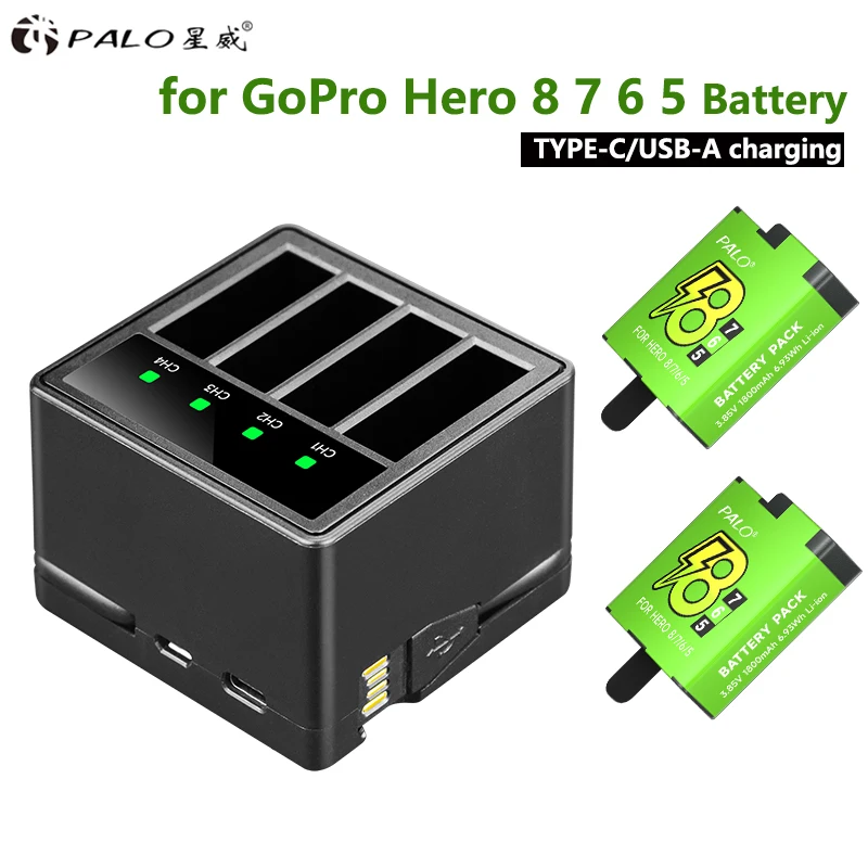 1800mAh For Gopro Hero 8 Hero 7 Hero 6 Battery+4 Slots LED Display Smart Charger With Type C Cable For Gopro Hero 8/7/6/5 camera
1800mAh For Gopro Hero 8 Hero 7 Hero 6 Battery+4 Slots LED Display Smart Charger With Type C Cable For Gopro Hero 8/7/6/5 camera