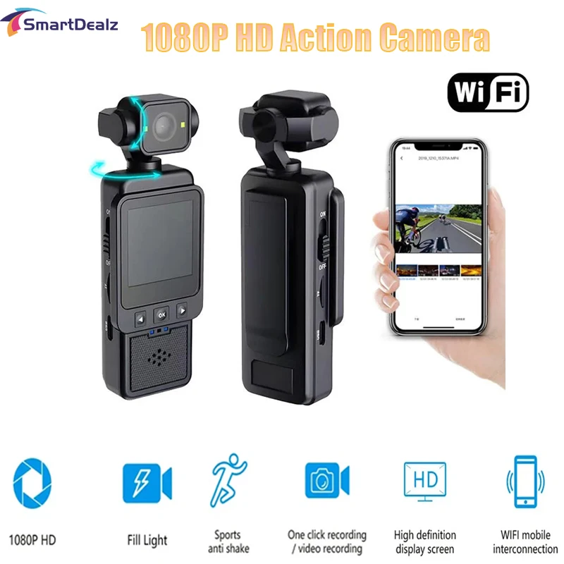 1080P HD Mini Action Camera 180 Rotatable Vlog Wifi Sports Anti Shake Built-in Fill Light One Click Recording Pocket Camera
1080P HD Mini Action Camera 180 Rotatable Vlog Wifi Sports Anti Shake Built-in Fill Light One Click Recording Pocket Camera