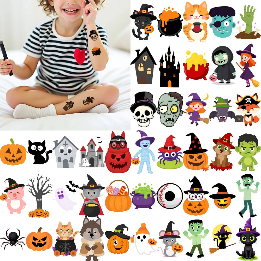 54pcs Temporary Tattoo Spooky Stickers Waterproof Long-lasting Body Stickers Halloween Icons Cartoon For Girls Cheeks Boys
54pcs Temporary Tattoo Spooky Stickers Waterproof Long-lasting Body Stickers Halloween Icons Cartoon For Girls Cheeks Boys