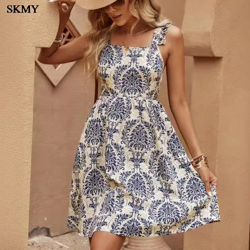 SKMY Women's 2024 Summer Sexy Backless Sleeveless Fashion Blue Printed Strap Dress Summer Dress Women 2024
SKMY Women's 2024 Summer Sexy Backless Sleeveless Fashion Blue Printed Strap Dress Summer Dress Women 2024