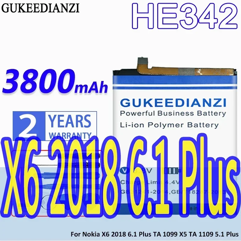 3800mAh Mobile Phone Battery for Nokia X6 2018, 6.1 Plus, TA 1099, X5, TA 1109, 5.1 Plus
3800mAh Mobile Phone Battery for Nokia X6 2018, 6.1 Plus, TA 1099, X5, TA 1109, 5.1 Plus