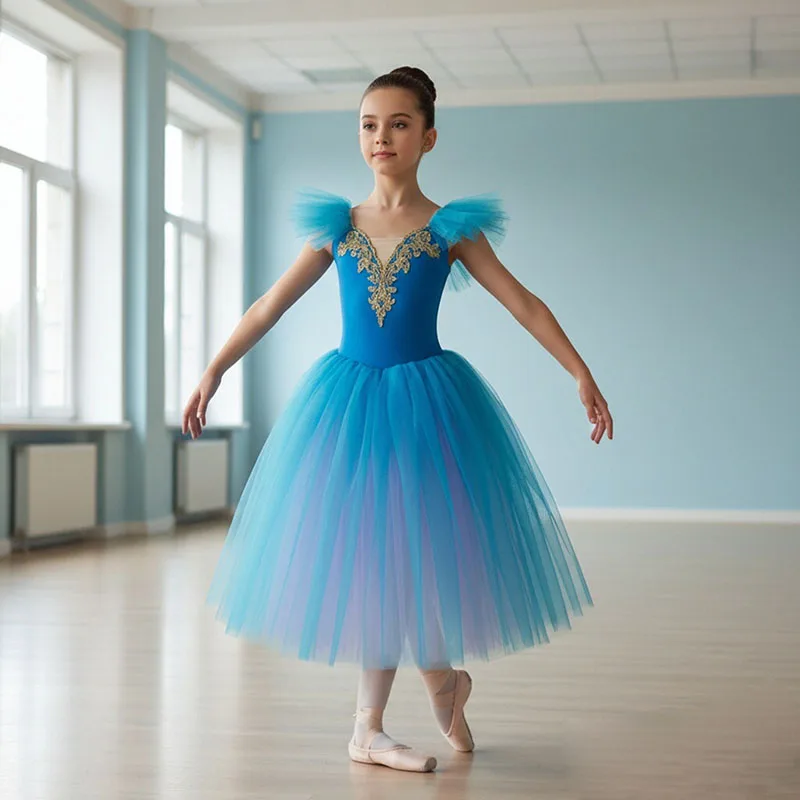 Blue Ballet Dance Tutu Leotard for Girls Long Tulle Skirt Ballerina Fairy Costume with Ribbon Party Wear Dancewear
Blue Ballet Dance Tutu Leotard for Girls Long Tulle Skirt Ballerina Fairy Costume with Ribbon Party Wear Dancewear